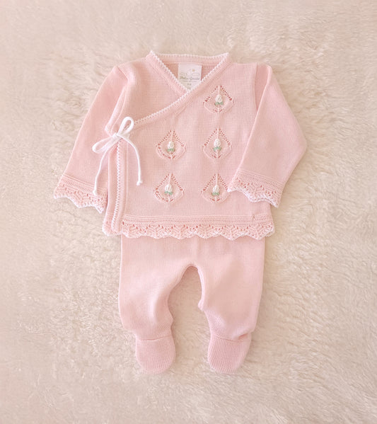 Baby Girl Cotton Knit Take-Me-Home Set – Blush Pink Floral