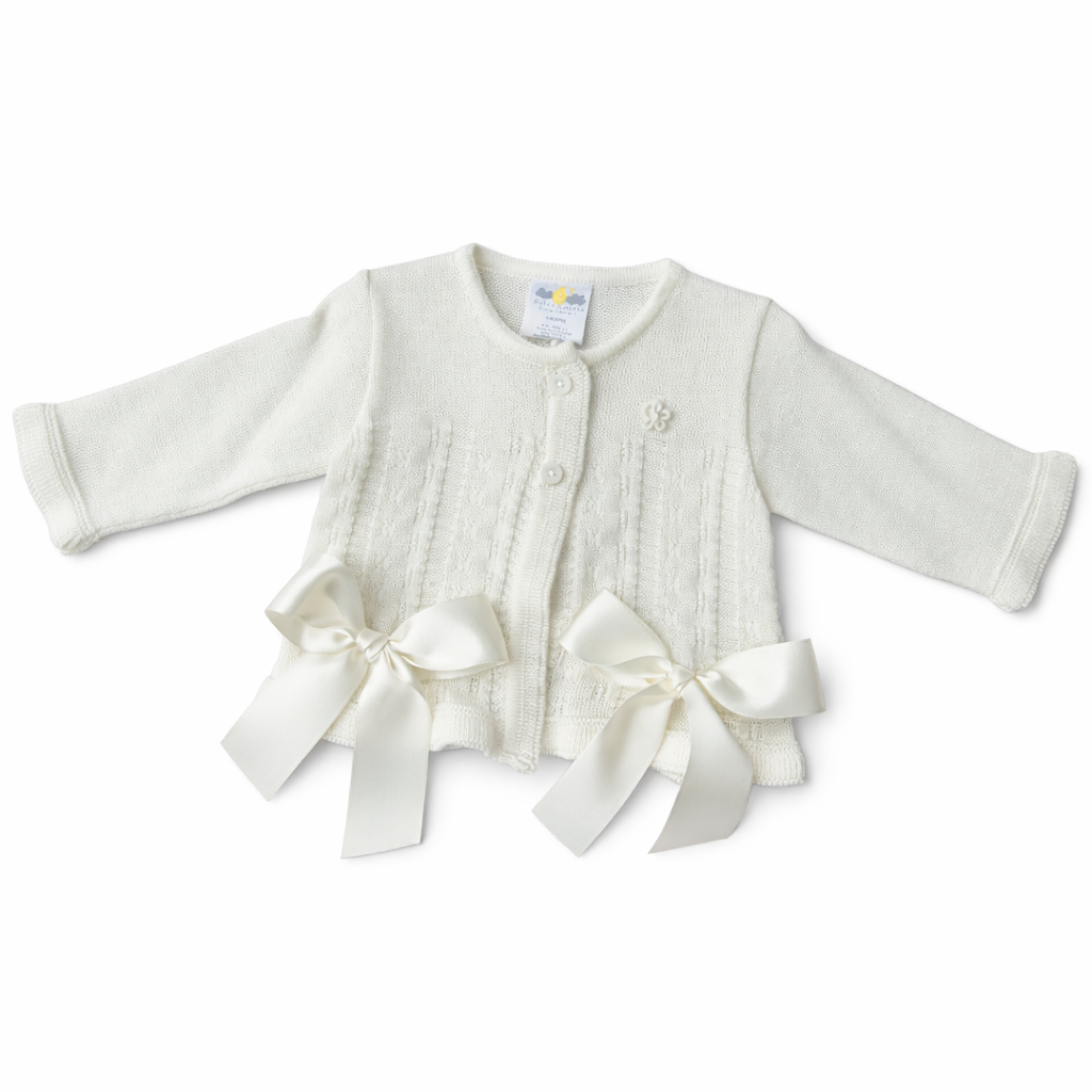 Ivory Baby Girl Cardigan with Satin Bows | Flower Girl & Christening