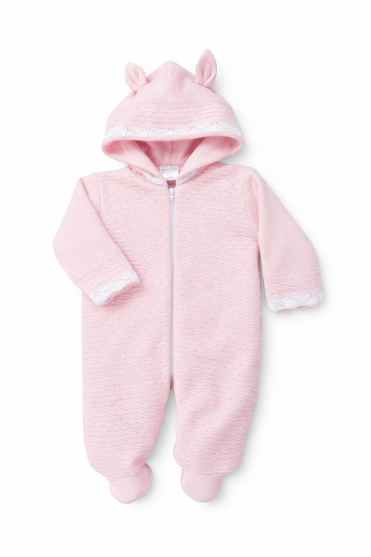 Pink Knit Hooded Bunting with Bunny Ears