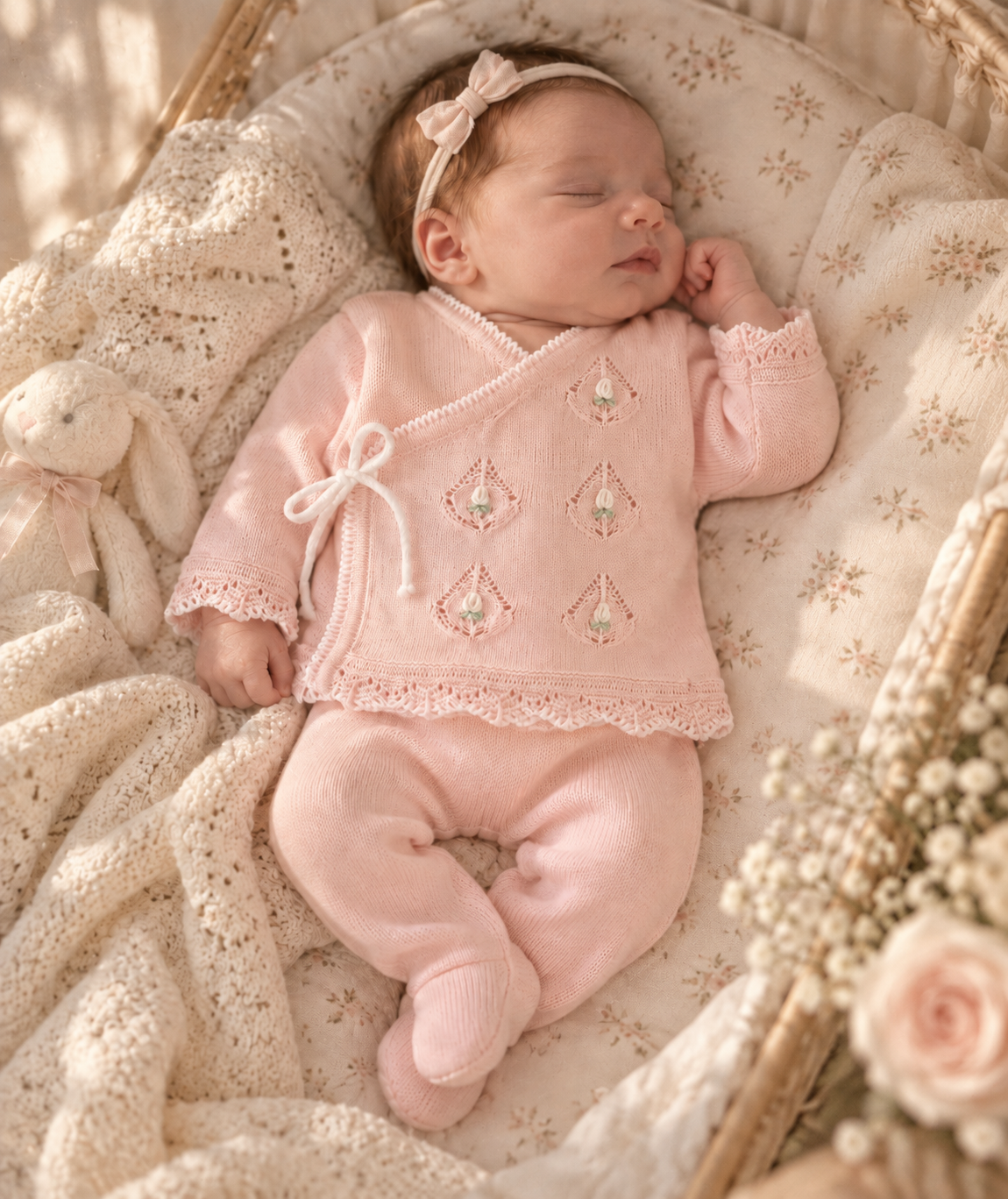 Baby Girl Cotton Knit Take-Me-Home Set – Blush Pink Floral
