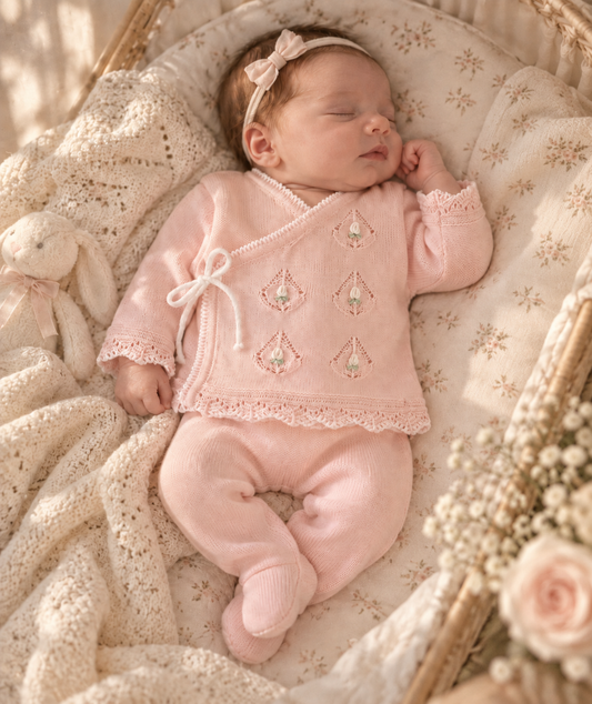 Baby Girl Cotton Knit Take-Me-Home Set – Blush Pink Floral