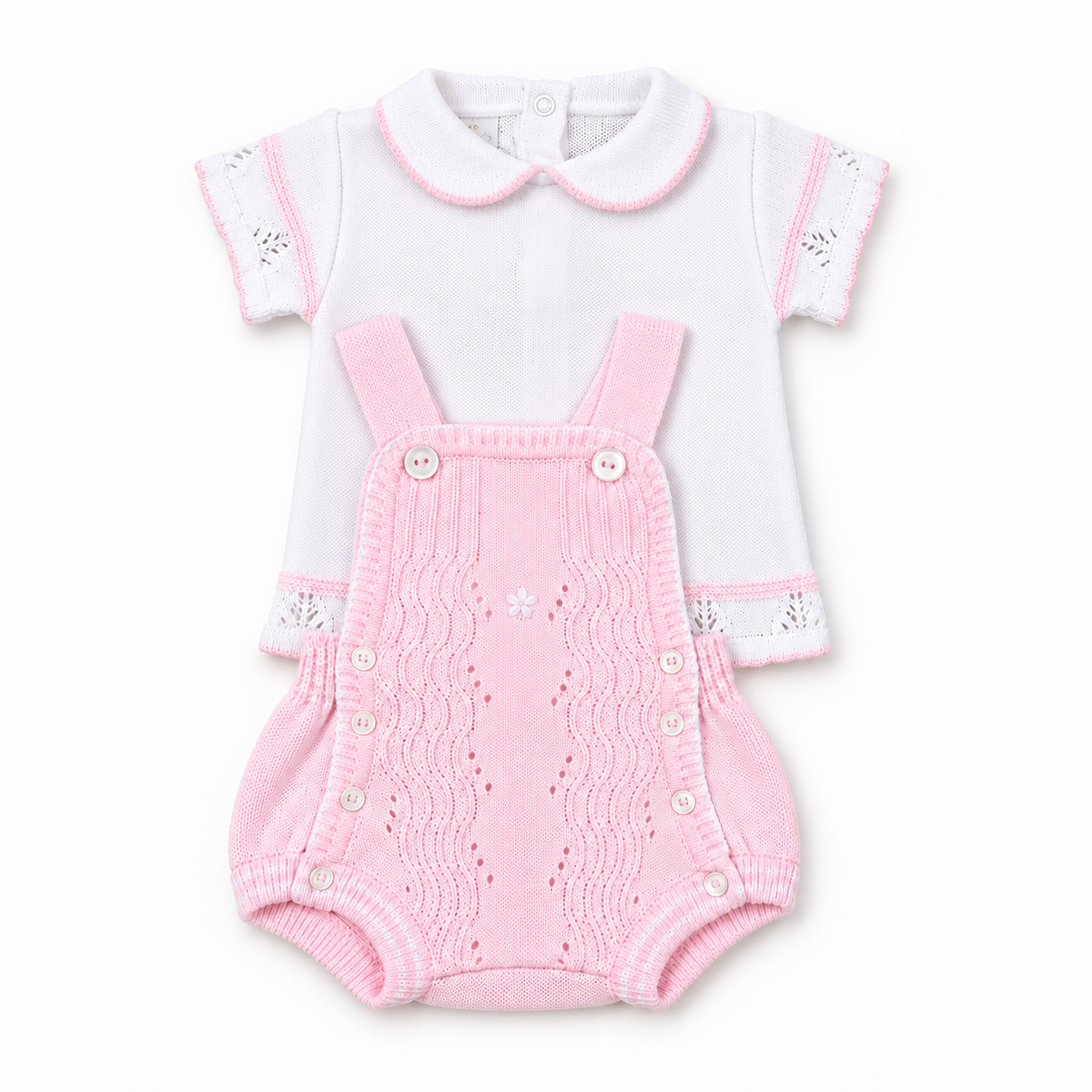 Pink Knit Baby Overall Set with Peter Pan Collar Top | 100% Premium Cotton | Dolce Goccia