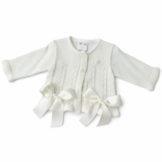 Ivory Baby Girl Cardigan with Satin Bows | Flower Girl & Christening