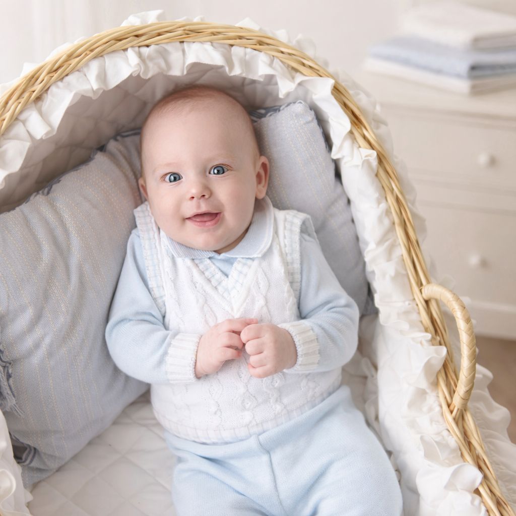 Baby Blue Cable Knit Set – 100% Cotton 3-Piece Outfit