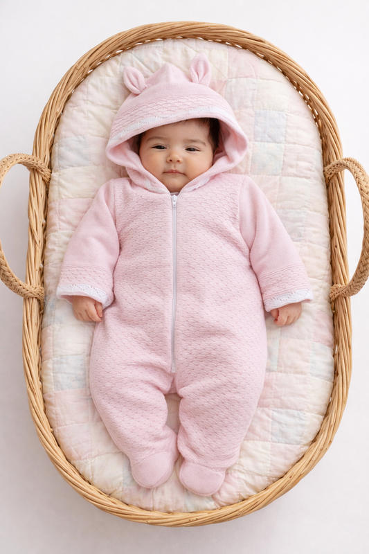 Pink Knit Hooded Bunting with Bunny Ears