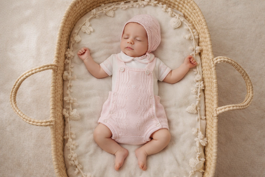 Pink Knit Baby Overall Set with Peter Pan Collar Top | 100% Premium Cotton | Dolce Goccia