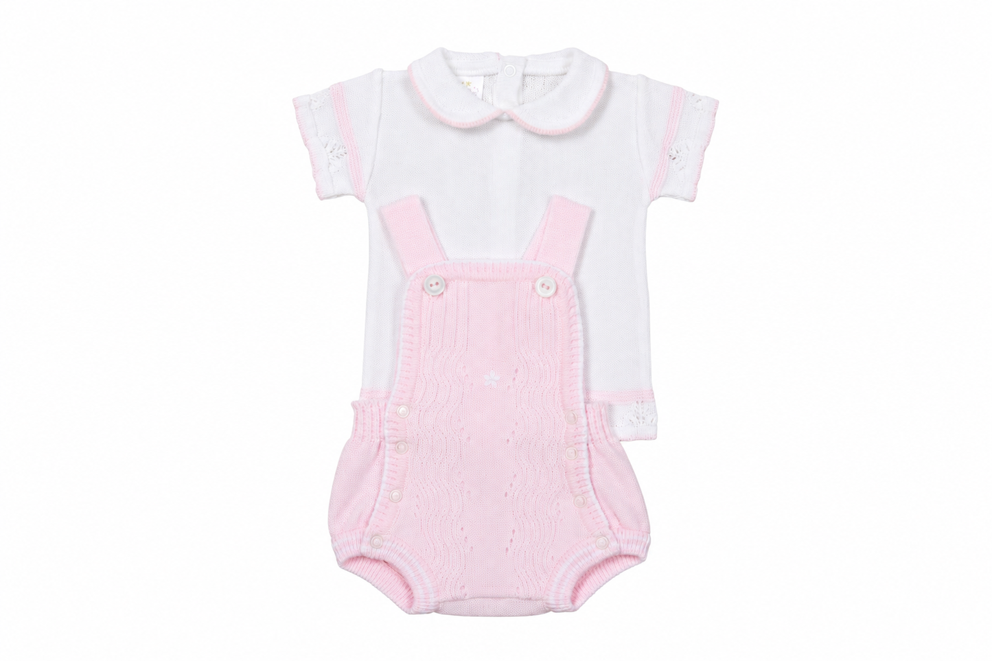 Pink Knit Baby Overall Set with Peter Pan Collar Top | 100% Premium Cotton | Dolce Goccia