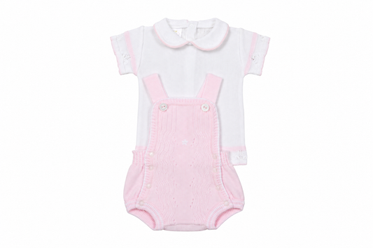 Pink Knit Baby Overall Set with Peter Pan Collar Top | 100% Premium Cotton | Dolce Goccia